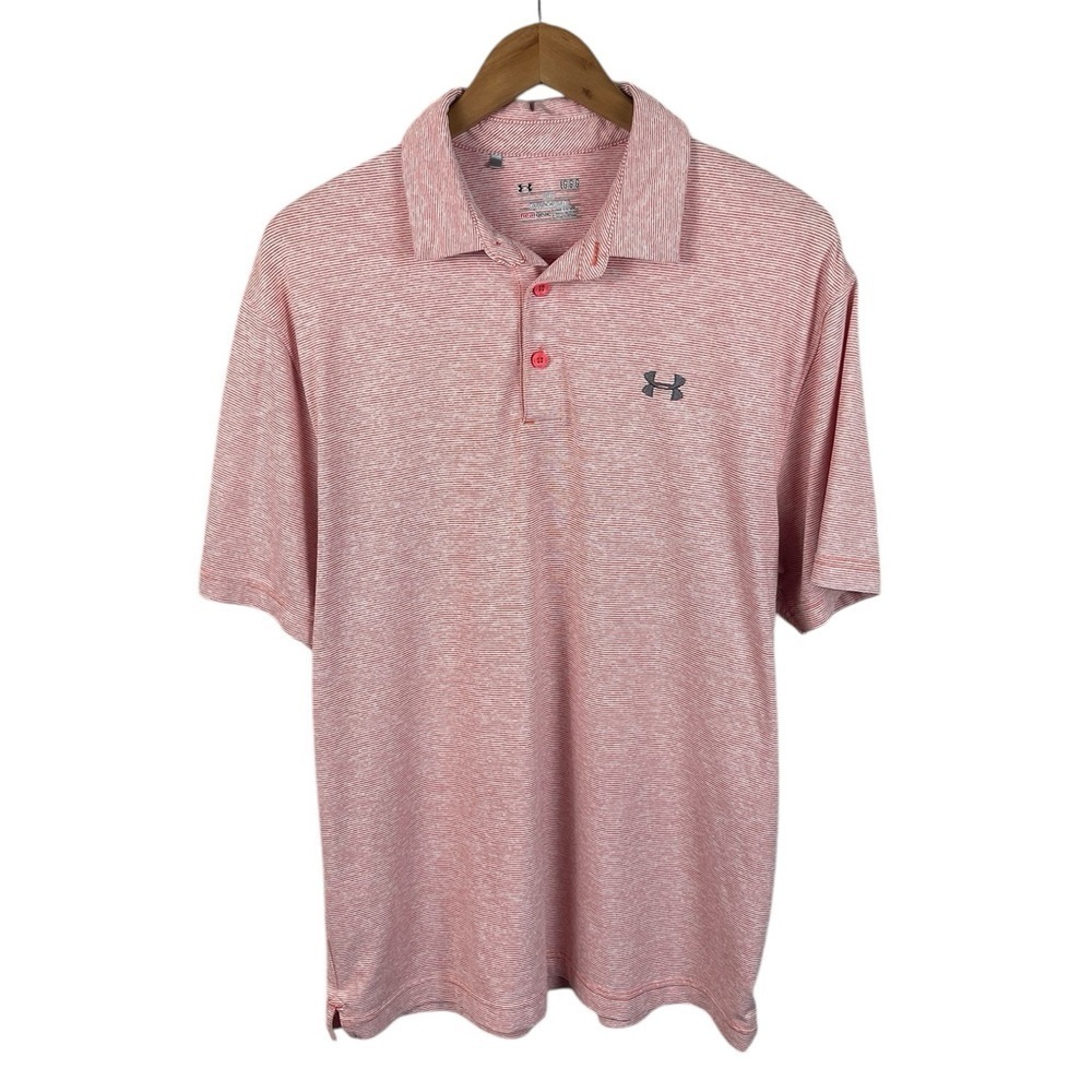PO236 Mens Under Armour Loose Heat Gear Striped Polo Golf Shirt L